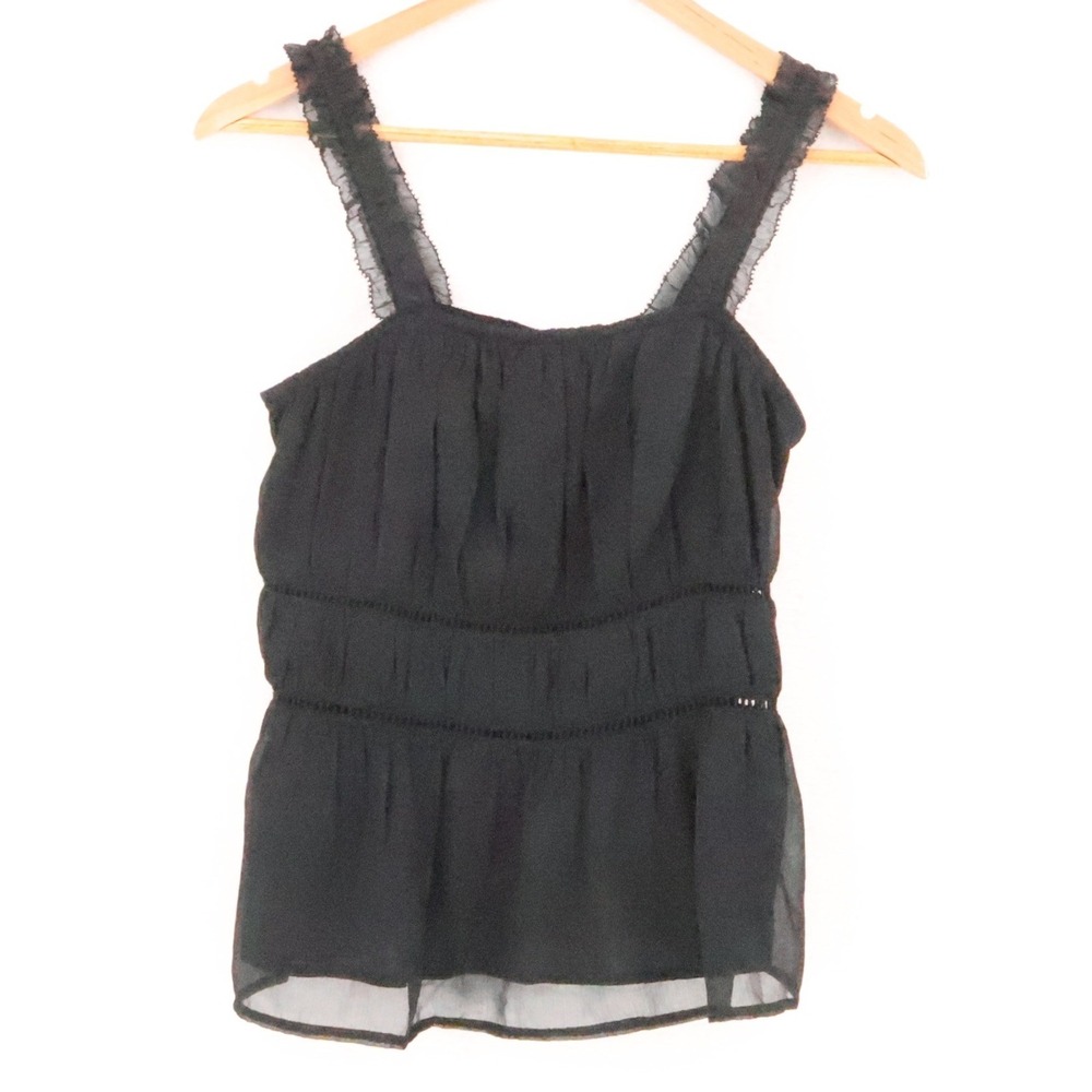 Old Navy Chiffon Ruffle Tank Top Cami Womens Size S Black Fairy Whimsigoth